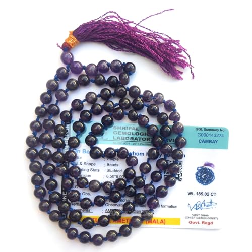 Image of Apnisanskriti Premium Amethyst Stone Mala for Men and Women (6mm, AAA Quality, Lab Certified, 108+1) - Natural Stone Beads Mala - Purple Colour - Pack of 1