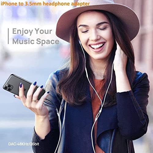 iPhone Headphone Jack Adapter, Lightning to 3.5mm Headphone Adapter, iPhone to Audio Jack Converter Compatible iPhone 12/12 Mini/12 Pro/11/11 Pro/11 Pro Max/SE/X XR XS Max 8 7 - Black