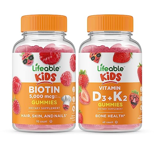 Lifeable Biotin Kids + Vitamin D3 + Vitamin K2 Kids, Gummies Bundle - Great Tasting, Vitamin Supplement, Gluten Free, Gmo Free, Chewable Gummy #TOP18