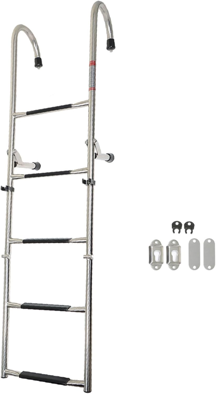 304 Stainless Steel Slip 2 Step+3 Step Folding Telescoping Ladder Folding Dock Ladder 400 LB Replacement for Boats Pontoons RVs Ships