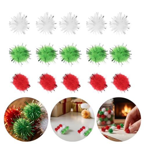 HAKIDZEL 300pcs Mini Christmas Pom Poms with Glitter Tinsel, Polypropylene Fiber Craft Balls, Consistent Size Coordination and Shiny Tinsel Texture for DIY Arts and Crafts Holiday Projects - Image 8