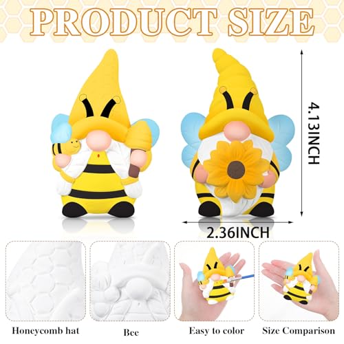 image for Poen 2 Sets Ready to Paint Your Own Bee Gnome Statues DIY Ceramics Bee