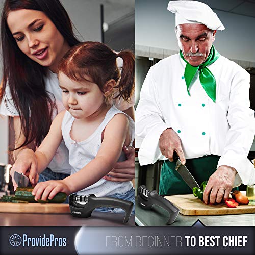 Kitchen Knife Sharpener: 3 Stage Knife Sharpening Tool Repair, Restore, Polish Steel and Ceramic Blades - Cut Resistant Glove Included