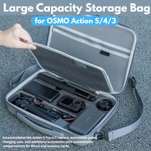 Image of yantralay Carrying Case for D JI Os mo Action 5 /5 Pro / 4 /3 | Large Storage Protective Bag with Custom Compartments | PU Hard Shell Travel Case with Strap | Os mo Action 5 Accessories