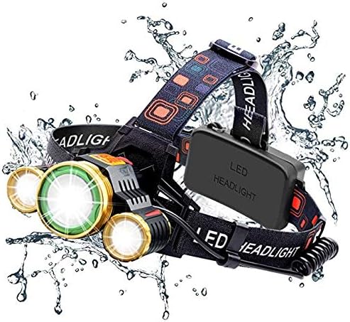 Brionac LED Headlamp 6000 Lumen Super Bright Waterproof Headlight Flashlight 4 Modes Zoomable Rechargeable with Direct Charger for Climbing Fishing Hiking (Batteries Not Included)