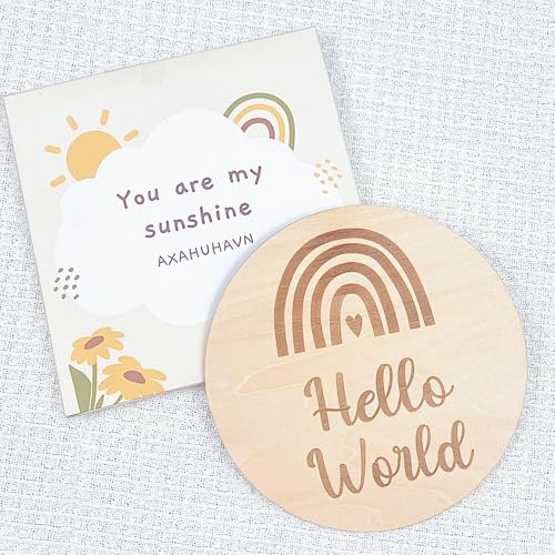 Image of AXAHUHAVN Hello World Baby Name Wooden Sign, Birth Stats Plaque Matte White Acrylic (06)