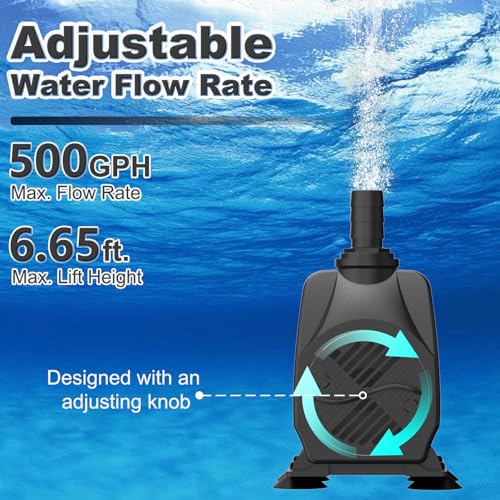 SongLong 500GPH(1900L/H) 10ft Power Cord Submersible Pump,Over Heating Protection Water Pump with 6.65ft Lift for Fountains, Ponds, Aquariums & Hydroponics. by SongLong - Used condition - Image 2