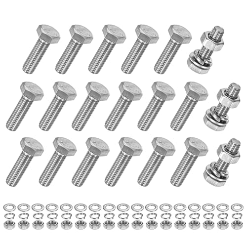 M METERXITY 20-Pack Hex Head Screw Bolt with Nuts Flat &amp; Lock Washers M6x20mm Stainless Steel Bolts and Nuts Kit Fully Threaded Metric Bolt Assortment for Equipment/Machinery