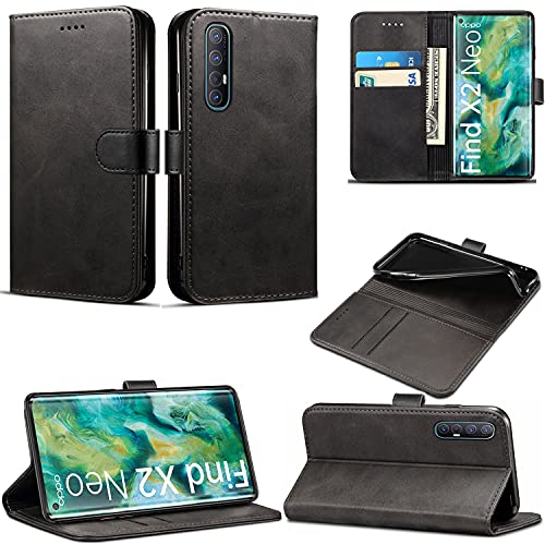 Image of Mobile Stuff For OPPO Find X2 Neo 5G Case, Wallet Case Magnetic Flip Leather Cover With Card Slots and Stand Feature Compatible with OPPO Find X2 Neo (6.5 inch) (Black)