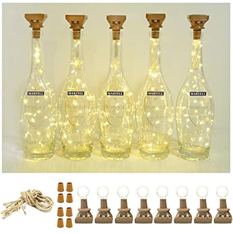 Square 8 Pack Solar Powered Wine Bottle Lights, 20 LED Waterproof Copper Cork Lights for Wedding, Christmas, Holiday, Garden, Patio, Pathway, Outdoor (Warm White) Cover