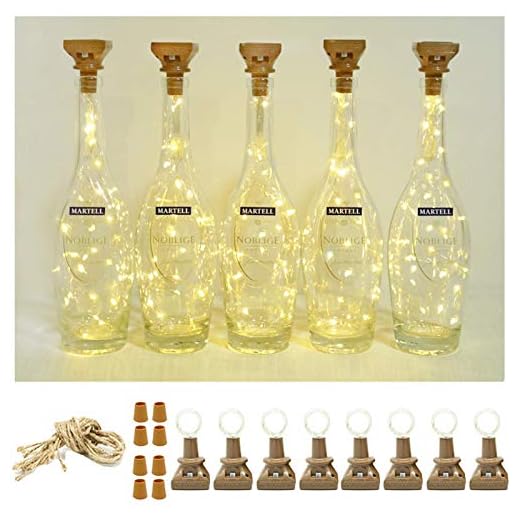 Square 8 Pack Solar Powered Wine Bottle Lights, 20 LED Waterproof Copper Cork Lights for Wedding, Christmas, Holiday, Garden, Patio, Pathway, Outdoor (Warm White)