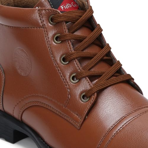 Image of FIELD CARE Men Walker Casual Comfort Uniform Dress School Army Style Fashion Boots Mid-Top Lace-Up Synthetic Leather Formal Shoes