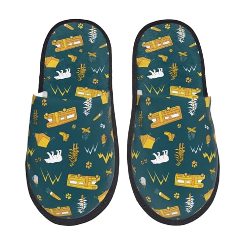 Camping Print Women Slippers Home Furry Shoes Keep Men Couples Shoes Warm For Women-