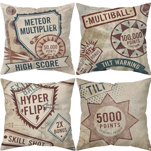 Doobicy Vintage Pinball Game Throw Pillow Covers 18x18 Set of