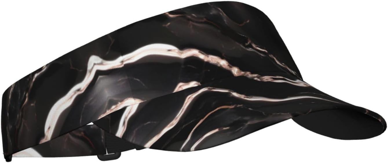 Black Rose Gold Marble Print Sports Sun Visor Hats,Adjustable Sun Caps for Men Women Adults Lightweight