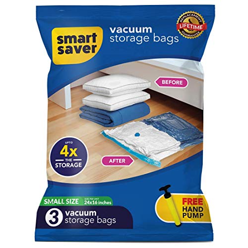 Smart Saver 3 Small Vacuum Bags for Travel, Space Bags Compression Storage Bags for Clothes, Storage Vacuum Sealer Bags for Clothes Storage, Vaccine Packing Bag with Hand Pump - Size (40x60cm)