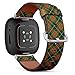 CJBROES Replacement Leather Watch Band, Compatible with Fitbit Versa 3 and Fitbit Sense of Wristband Bracelet Accessory - Textured Tartan Plaid