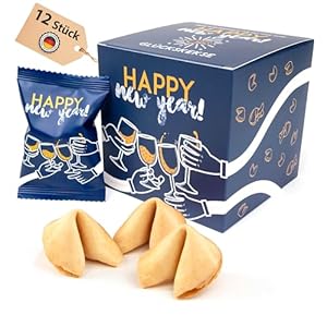 Lucky Treats Silvester Glückskekse 2025-12 Stück - Salted Caramel Geschmack - Gastgeschenke Silvester - Sprüche auf Deutsch & Englisch - Vegan - Made in Germany