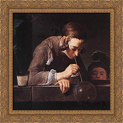 The Soap Bubble 20x20 Gold Ornate Wood Framed Canvas Art by Jean Baptiste Simeon Chardin