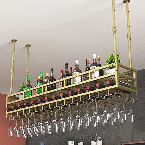 Casier à vin suspendu en métal réglable avec support de verre à 2 couches