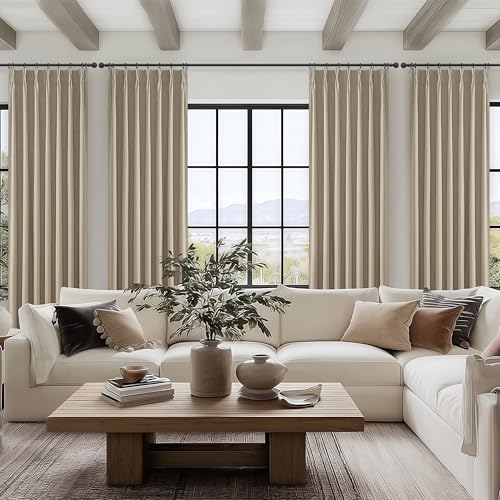 Black Out 96 Inch Long Boho Curtains 2 Panel Set, Farmhouse Curtains for Living Room Darkening/Thermal/Noise Reduction Textured Flax Linen Pinch Pleated Drapes 8ft Hook&Ring Included GreyBeige 40"x96" by QJmydeco - Image 6