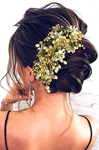 Hair Flare Floral Hair Vein for Women, Artificial Flower Hair Accessories, Hair Pin for Girls - Golden, 2205 2