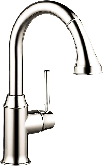 hansgrohe Talis C Brushed Nickel Bar Kitchen Faucet, Kitchen Faucets with Pull Down Sprayer, Faucet for Kitchen Sink, Magnetic Docking Spray Head, Polished Nickel 04216830