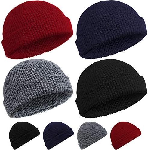4 Pieces Trawler Beanie Watch Hat Roll up Edge Skullcap Fisherman Beanie Unisex