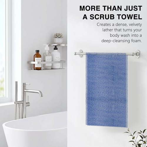 Image of UJFQBH Authentic African Net Sponge 3 Pack, Exfoliating Body Scrubber for Gentle Daily Exfoliation, Deep Cleansing Back Scrubber for Hard to Reach Areas, Quick Drying Shower Essential Ocean Blue