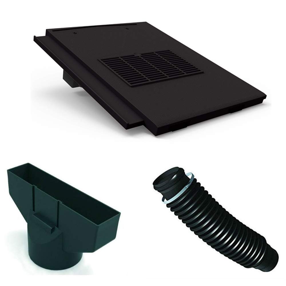 Slate Grey Thin-Leading Edge in-Line Tile Vent & Flexi Pipe & Flexi Pipe Adaptor GTV-TE
