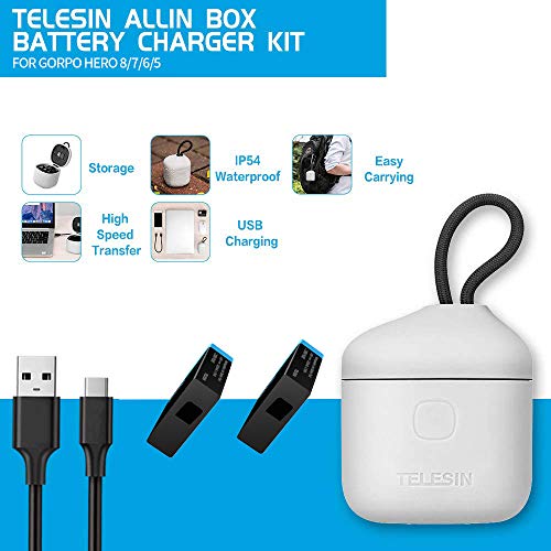 image for TELESIN 2-Pack Replacement Batteries and Allin Box Charger with High S