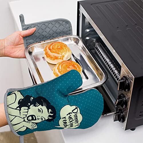 Dinner's Fucking Ready,Oven Mitts And Pot Holders Sets Of 2，Funny Oven Mitt，Silicone Non-Slip Oven Mitts,Birthday Baking Gifts For Women,Perfect For Kitchen,Cooking,Baking,Grilling #TOP2