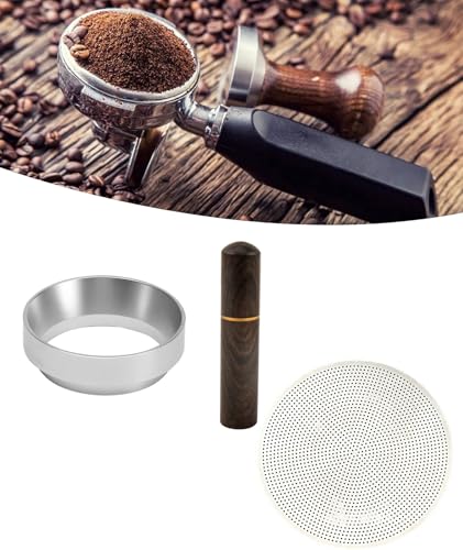 Image of Coffee Accessories Set, 51mm Portafilter Powder Ring, Coffee Stirrer, Espresso Machine Accessories, Coffee Distributor, Cafe Coffee Kit, Silver and Ebony Wood