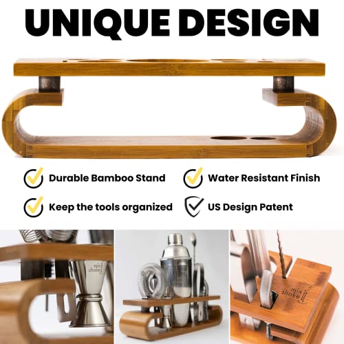 Mix It Shake It: 10-Piece Premium Bartender Kit With Designer Bamboo Stand, Bar Tool Set | Perfect Home Bar Set & Martini Cocktail Shaker Set | Perfect For Gift, Drink Mixing & Party (Silver) #TOP3