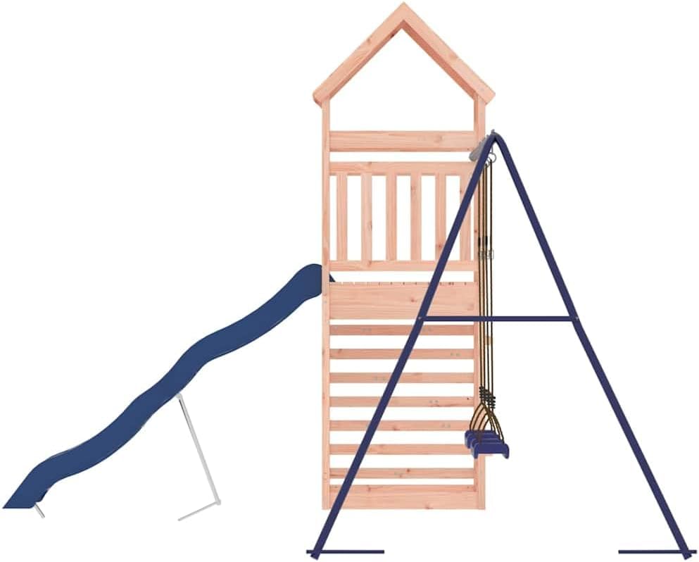 Large Outdoor Wooden Playset for Backyard, Play Tower with Wavy Slide, Double Swing Set, Climbing Wall and Sandpit, Solid Douglas Fir Construction for Kids Ages 3-8