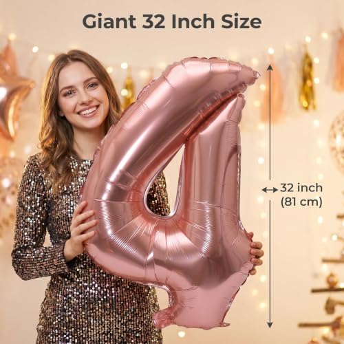 Image of YPSelected 32 Inch Large Foil Helium Number Balloon Birthday Wedding Party 0-9 (Rose Gold, 4)