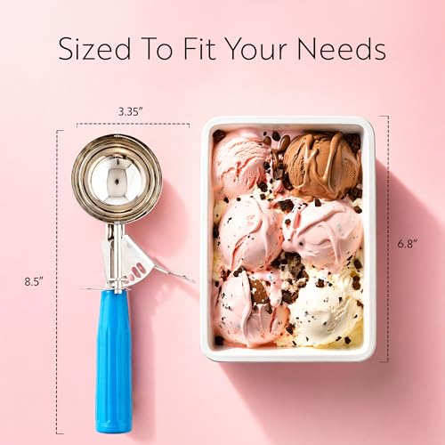 Image of Restaurantware 2 Ounce Portion Scoop, 1 Trigger Release Stainless Steel Cookie Scoop - With Blue Handle, Stainless Steel Disher, For Portion Control, Cookie Dough, Cupcake Batter, Or Ice Cream