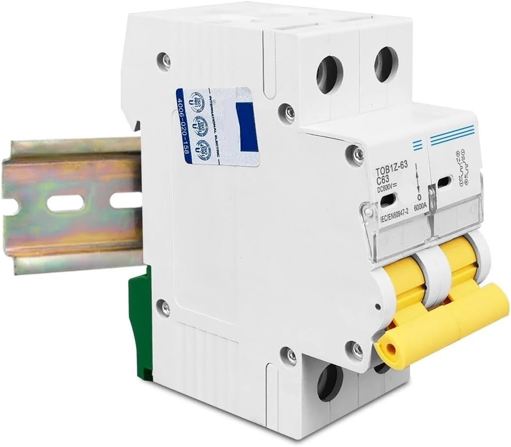 2P DC 600V Circuit Breaker C Curve Single Pole Direct-Current Fuse Witch Cover 1Pcs(2P 25A)