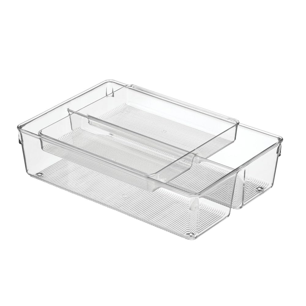 Organizador de cajones de almacenamiento de cocina apilable de plástico con bandeja de 2 niveles para gabinete, despensa, cajón, refrigerador, congelador, para guardar utensilios, cubiertos,