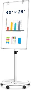 Magnetic Mobile Whiteboard, 40"x28", Height Adjustable Flip Chart Easel