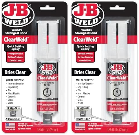J-B Weld ClearWeld 5 Minute Epoxy, Clear, Syringe, 2 Pack, 50112-2