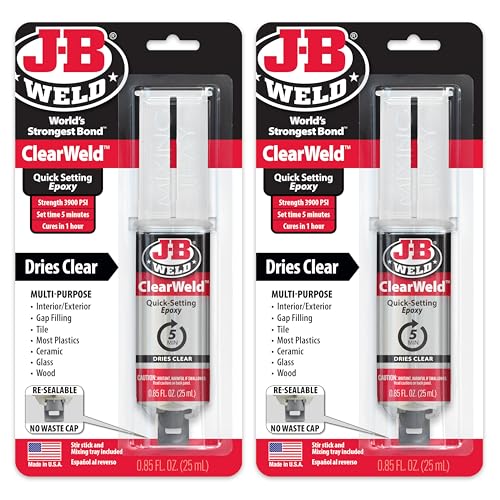 J-B Weld ClearWeld 5 Minute Epoxy, Clear, Syringe, 2 Pack, 50112-2