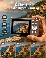 Digitalkamera 4K 48MP Fotokamera Autofokus Fotoapparat Fotokamera mit 2,8" Bildschirm, 16X Digitalzoom, 64GB SD Karte Tragbar Kompaktkamera für Kinder Teenager Anfänger – Ansicht 2