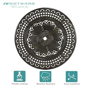 MEETWARM Patio Height Bar Table 385 Bar Height Bistro Table Outdoor Cast Aluminum Bistro Round High Top Dining Table with 2 Umbrella Hole for Garden Deck Backyard Dark Bronze