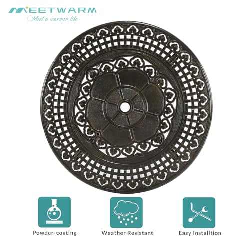 MEETWARM Patio Height Bar Table 385 Bar Height Bistro Table Outdoor Cast Aluminum Bistro Round High Top Dining Table with 2 Umbrella Hole for Garden Deck Backyard Dark Bronze