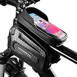 ROCKBROS Top Tube Bike Bag, Waterproof Bike Frame Bag, 1.3L Capacity Bike Phone Bag with Sun-Visor, TPU Sensitive Touch Screen Bicycle Phone Bag for Cell Phone Below 7.4”×4.2”