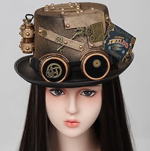 Xwxldd Unisex Gothic Steampunk Top Hats With Goggle Gear Halloween Hat Headwear Men Women (58-59Cm, Golden1) #TOP1