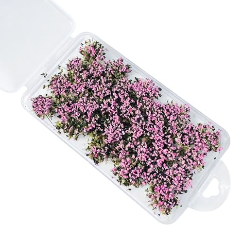 Woohome 32 PCS Static Grass Tuft Model Grass Tufts Railway Artificial Grass Pink Bushy Tuft Flower Cluster Vegetation Groups for DIY Architecture Building Model Train Landscape Railroad Scenery - Image 2