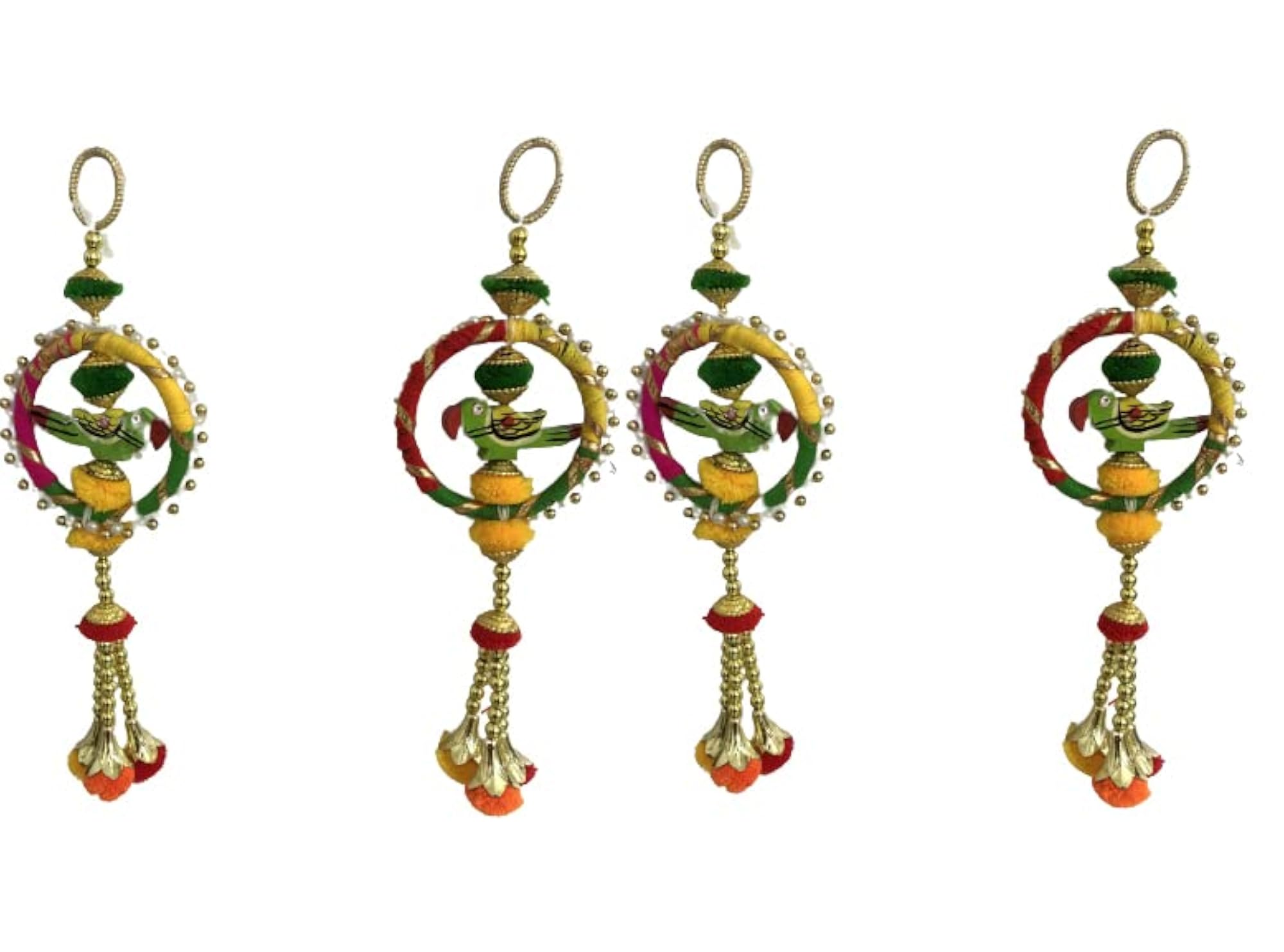 Handmade Wall Door Multicolor Bangle with Parrot and Golden Beads
