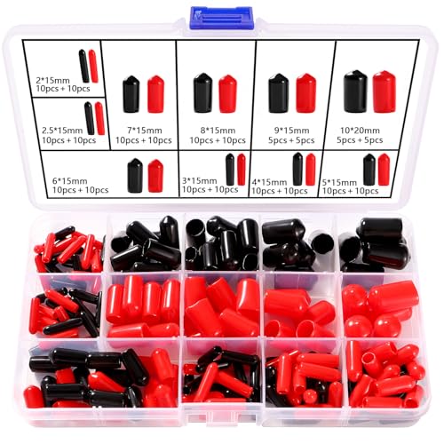 YIXISI 180 PCS 10 Sizes 2-10 mm Rubber End Caps Assortment Kit, Round Flexible Screw End Caps, Thread Protectors